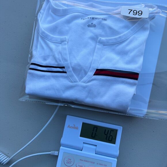 Tommy Hilfiger Fitted Baby Tee Sz S Y2K Inspired Stripe Logo Minimalist Preppy - Picture 8 of 8